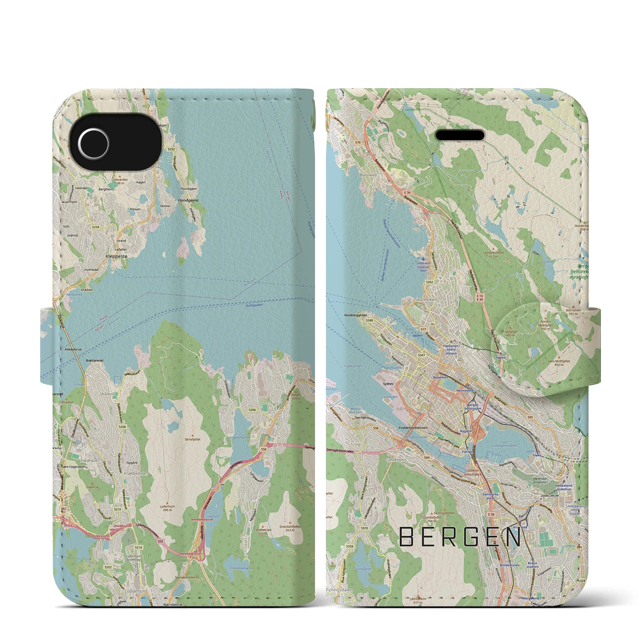 【ベルゲン(ノルウェー)】地図柄iPhoneケース(手帳タイプ)