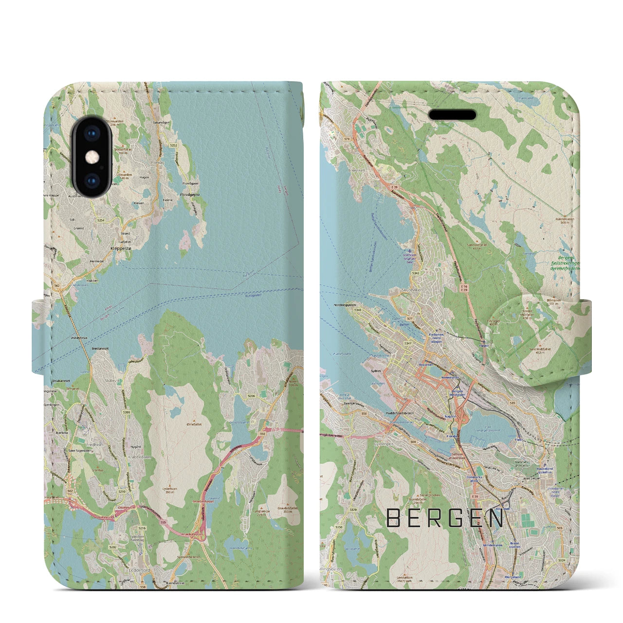 【ベルゲン(ノルウェー)】地図柄iPhoneケース(手帳タイプ)