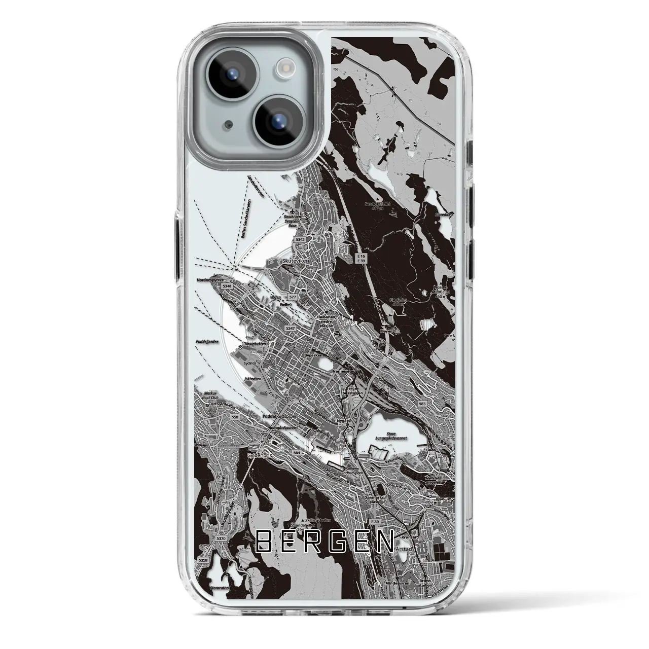 【ベルゲン(ノルウェー)】地図柄iPhoneケース(MagSafeタイプ)