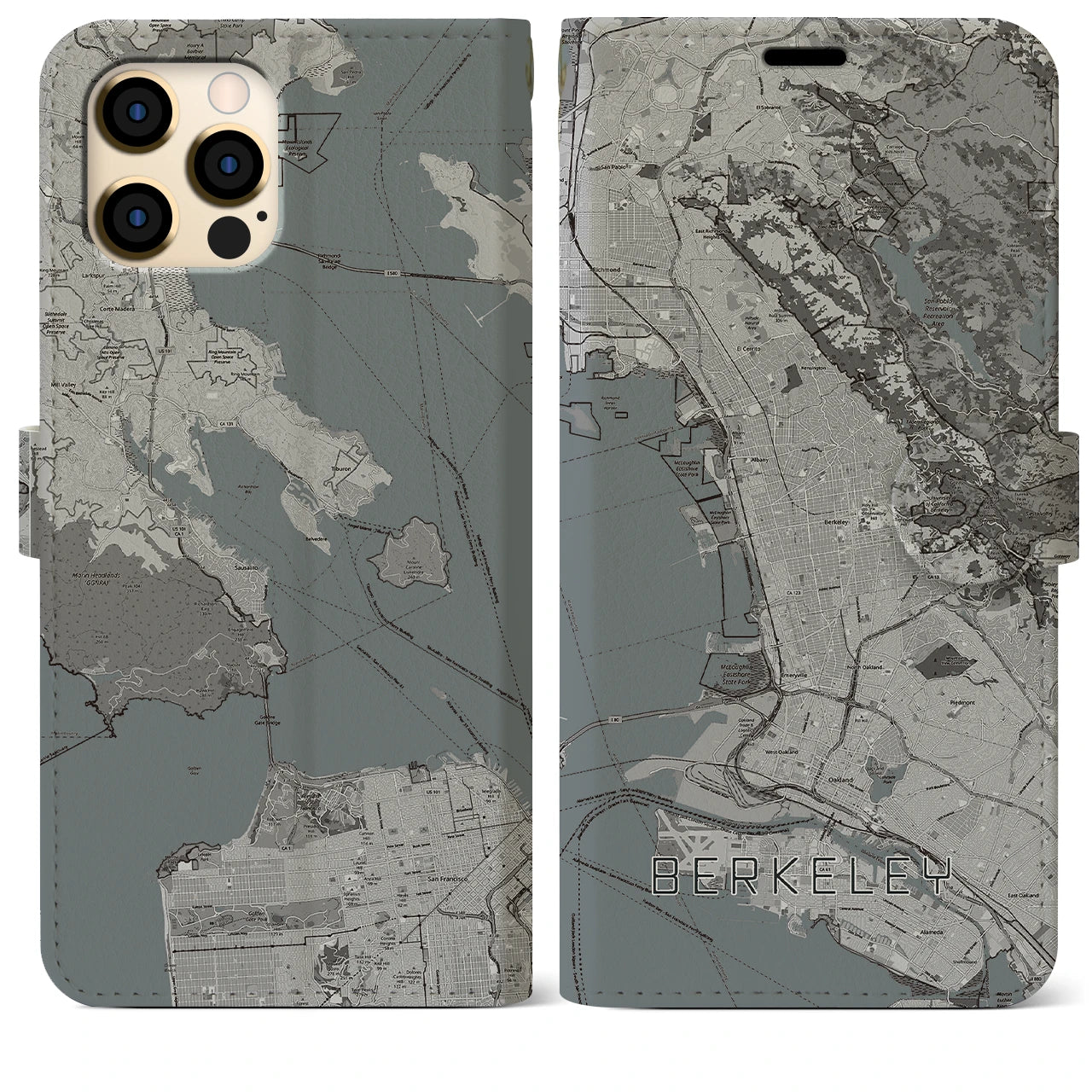 【バークレー(アメリカ)】地図柄iPhoneケース(手帳タイプ)モノトーン・iPhone 12 Pro Max 用