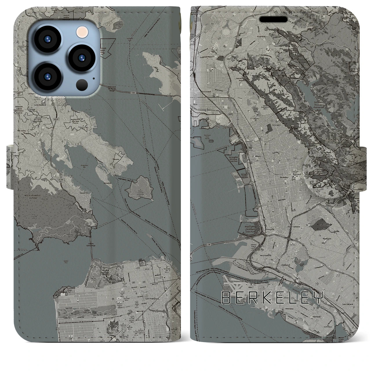 【バークレー(アメリカ)】地図柄iPhoneケース(手帳タイプ)モノトーン・iPhone 13 Pro Max 用