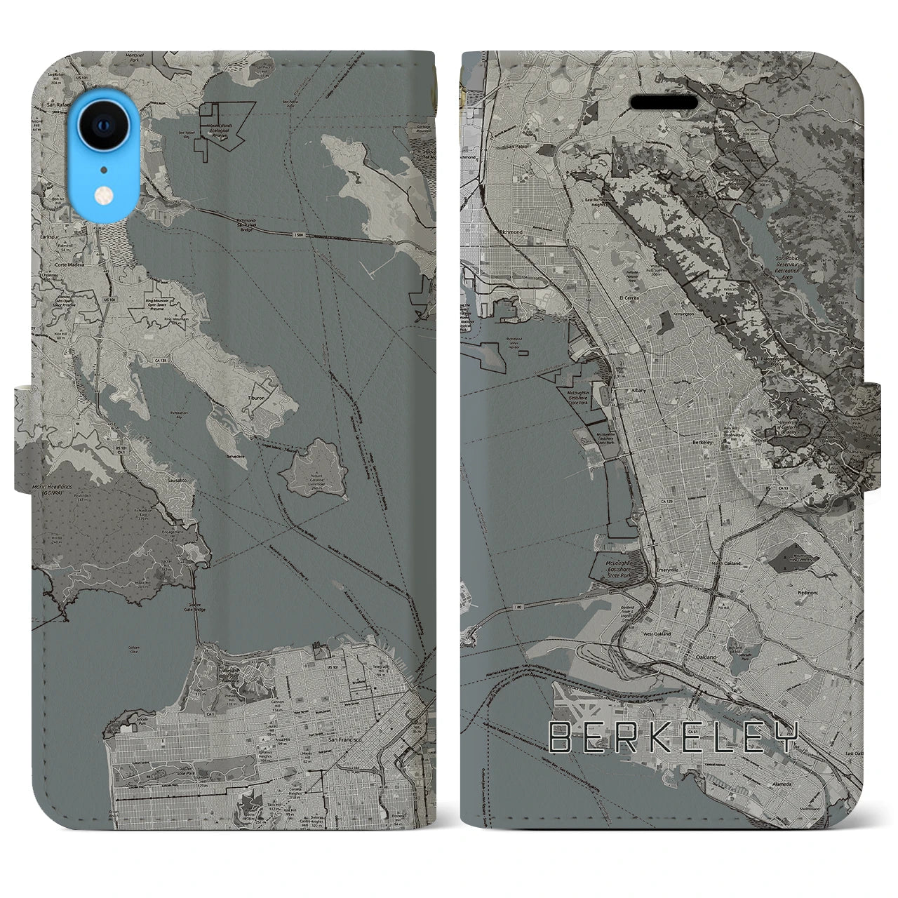 【バークレー(アメリカ)】地図柄iPhoneケース(手帳タイプ)モノトーン・iPhone XR 用