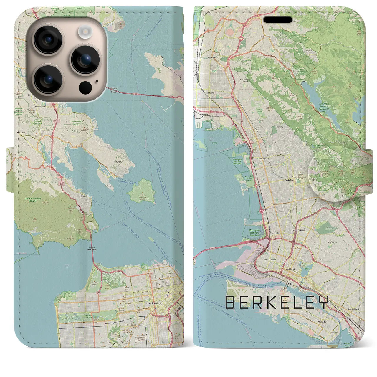 【バークレー(アメリカ)】地図柄iPhoneケース(手帳タイプ)ナチュラル・iPhone 16 Plus 用
