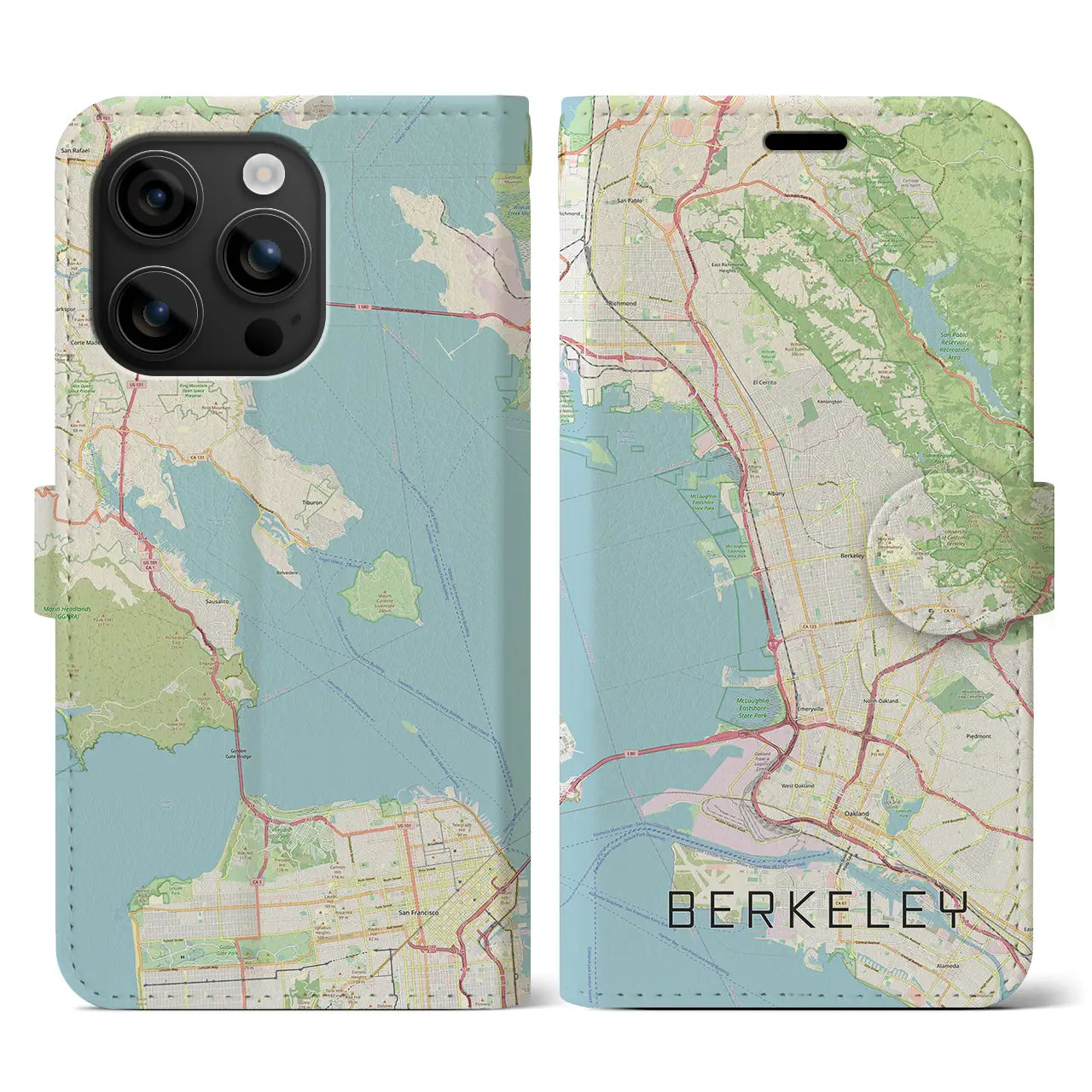 【バークレー(アメリカ)】地図柄iPhoneケース(手帳タイプ)ナチュラル・iPhone 16 用