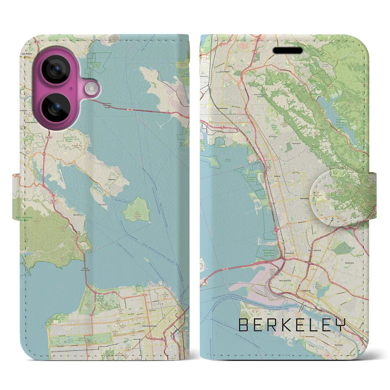 【バークレー(アメリカ)】地図柄iPhoneケース(手帳タイプ)ナチュラル・iPhone 16 Pro 用