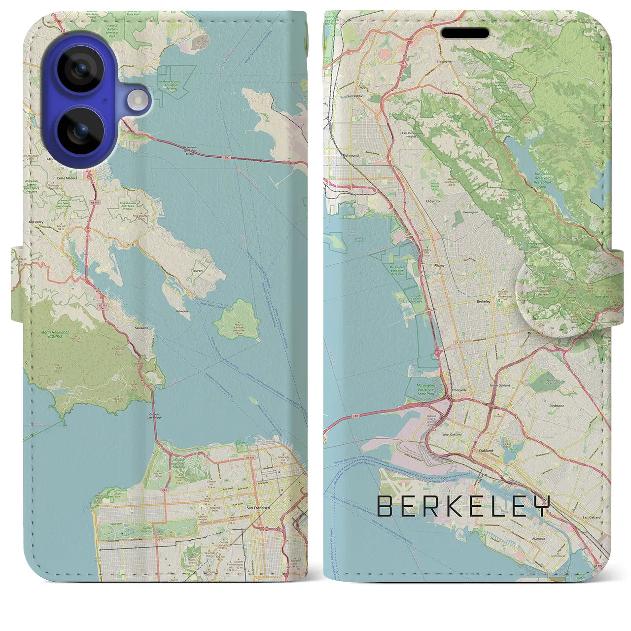【バークレー(アメリカ)】地図柄iPhoneケース(手帳タイプ)ナチュラル・iPhone 16 Pro Max 用