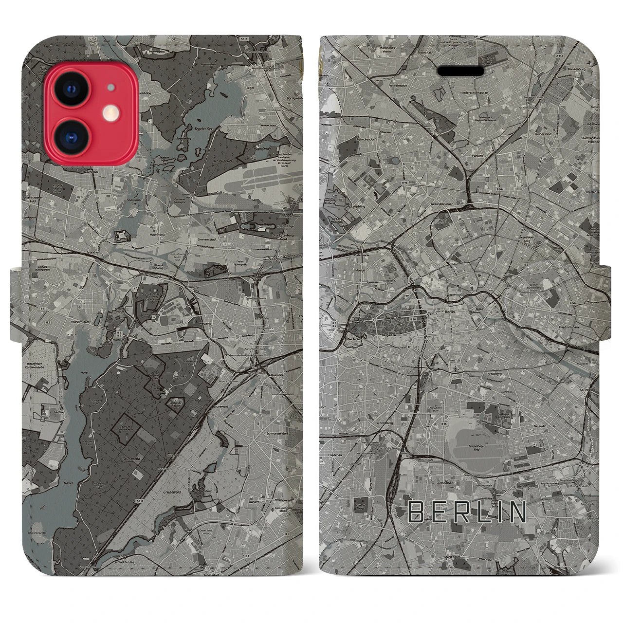 【ベルリン(ドイツ)】地図柄iPhoneケース(手帳タイプ)モノトーン・iPhone 11 用