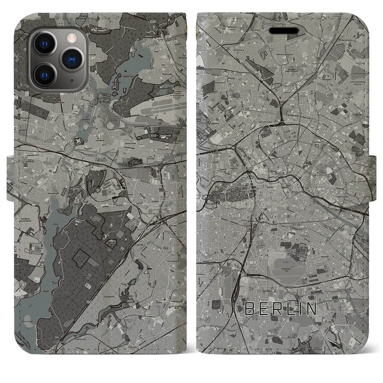 【ベルリン(ドイツ)】地図柄iPhoneケース(手帳タイプ)モノトーン・iPhone 11 Pro Max 用