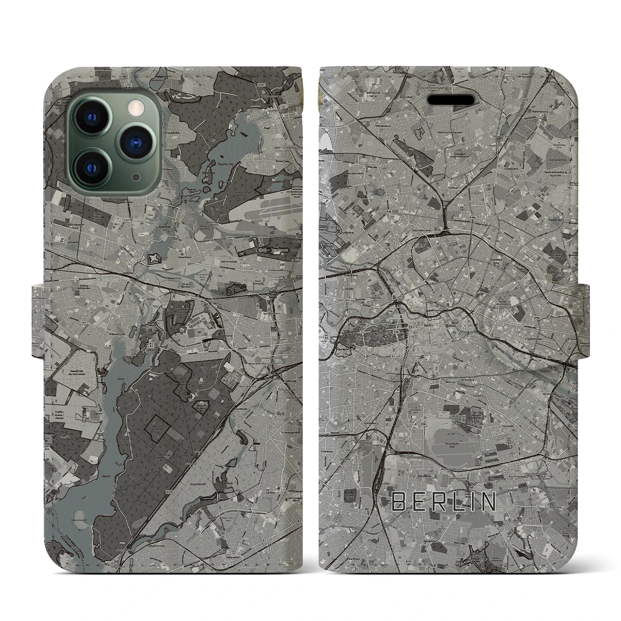 【ベルリン(ドイツ)】地図柄iPhoneケース(手帳タイプ)モノトーン・iPhone 11 Pro 用