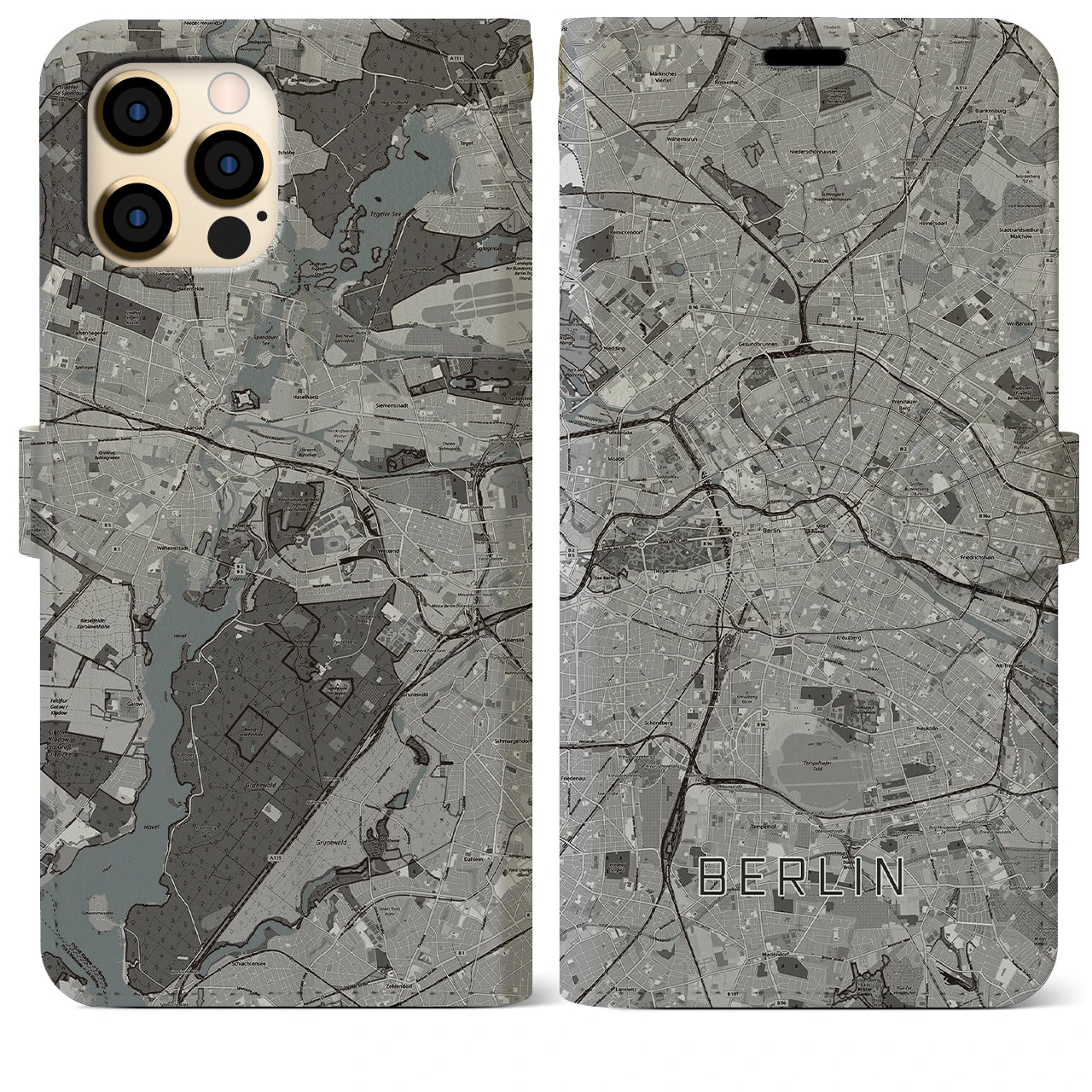 【ベルリン(ドイツ)】地図柄iPhoneケース(手帳タイプ)モノトーン・iPhone 12 Pro Max 用