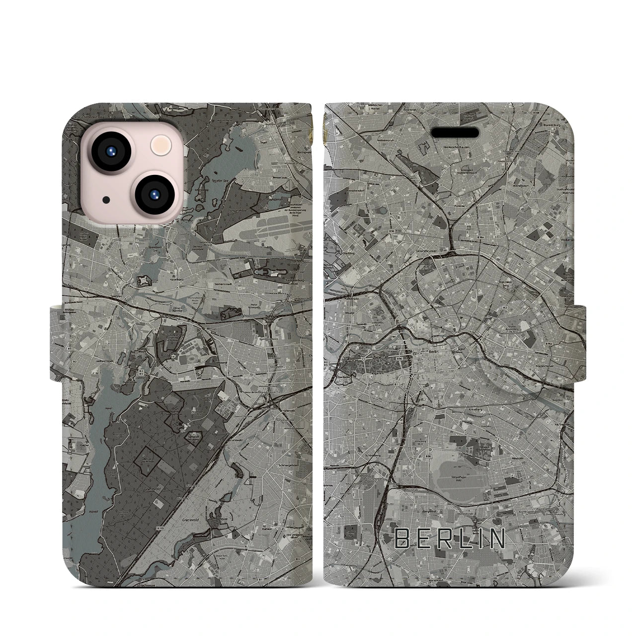 【ベルリン(ドイツ)】地図柄iPhoneケース(手帳タイプ)モノトーン・iPhone 13 mini 用