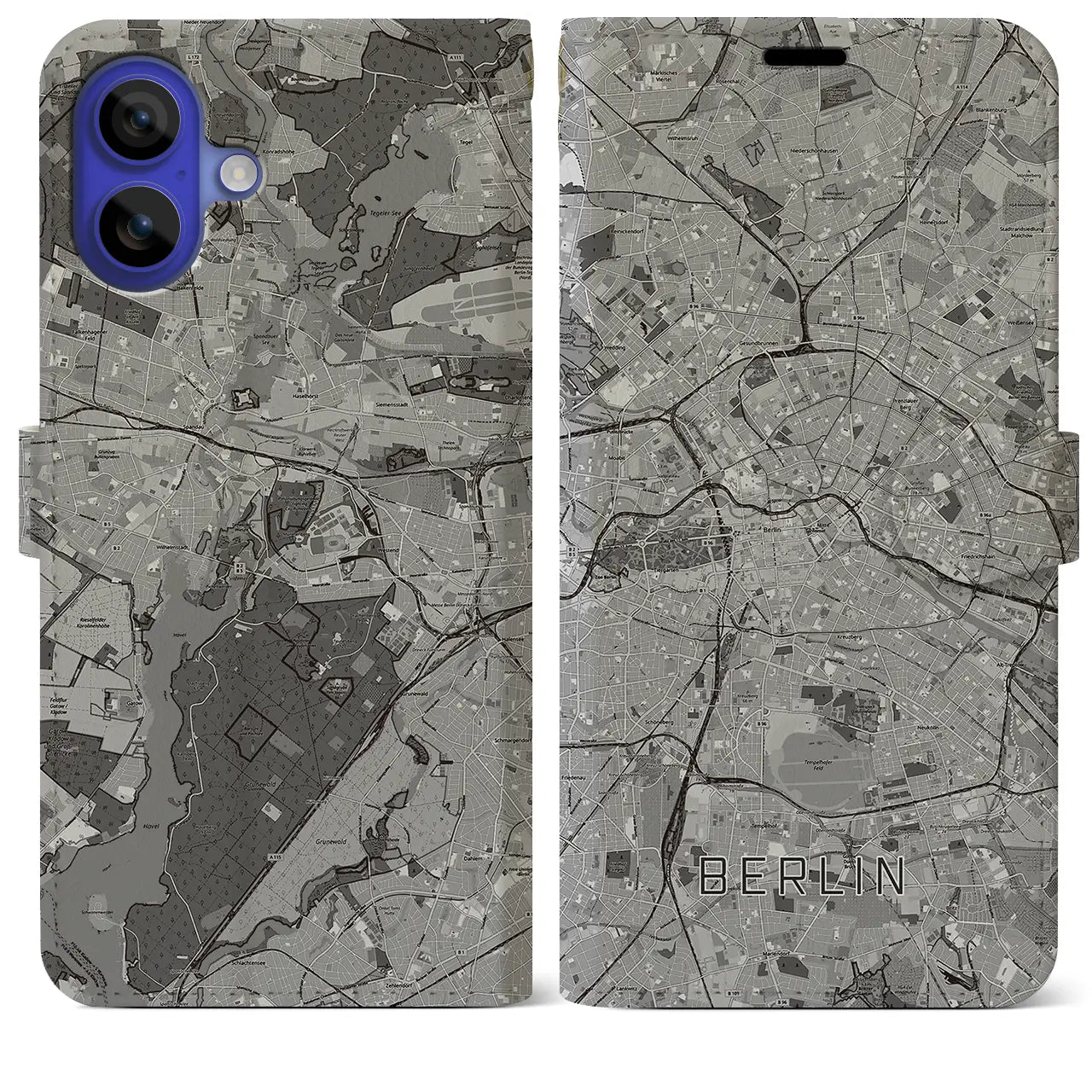 【ベルリン(ドイツ)】地図柄iPhoneケース(手帳タイプ)モノトーン・iPhone 16 Pro Max 用