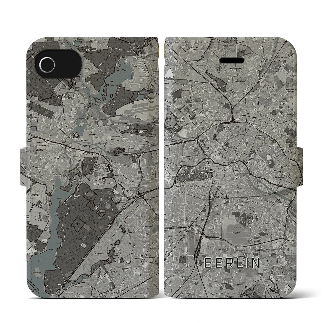 【ベルリン(ドイツ)】地図柄iPhoneケース(手帳タイプ)モノトーン・iPhone SE(第3 / 第2世代) / 8 / 7 / 6s / 6 用