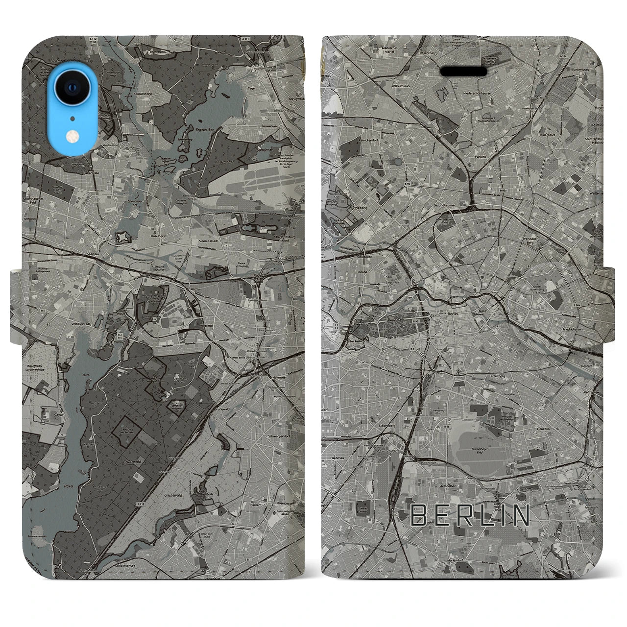 【ベルリン(ドイツ)】地図柄iPhoneケース(手帳タイプ)モノトーン・iPhone XR 用