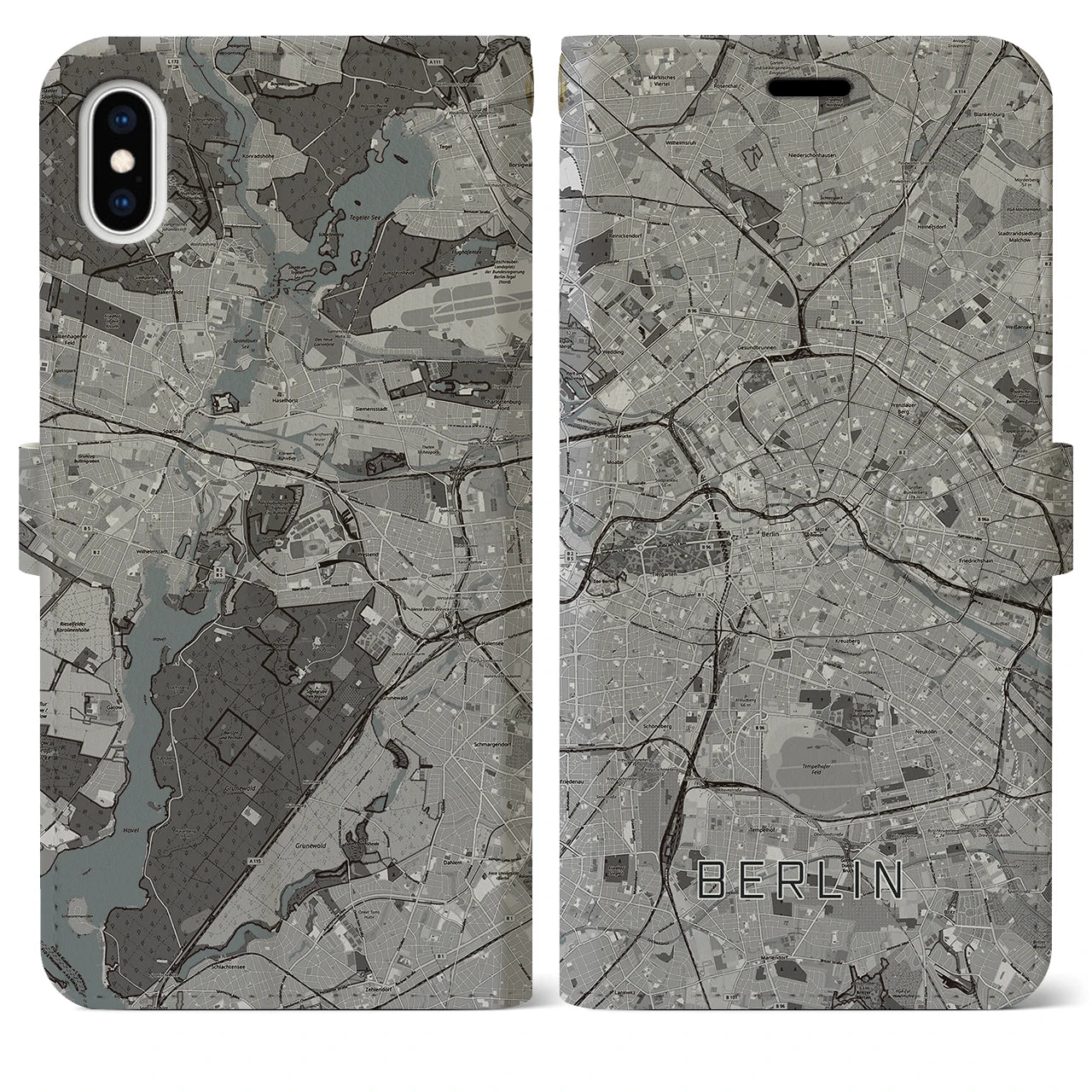【ベルリン(ドイツ)】地図柄iPhoneケース(手帳タイプ)モノトーン・iPhone XS Max 用