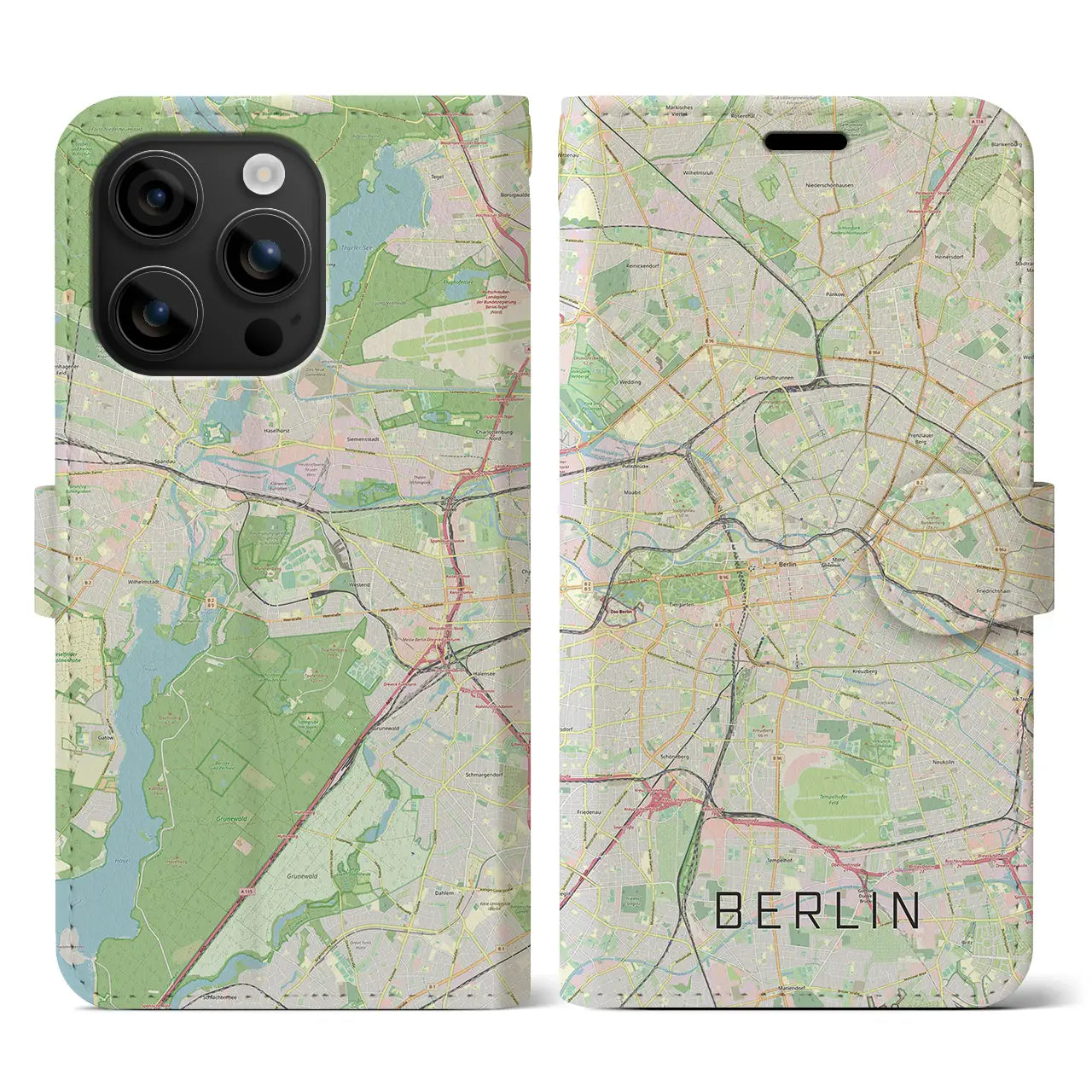 【ベルリン(ドイツ)】地図柄iPhoneケース(手帳タイプ)ナチュラル・iPhone 16 用