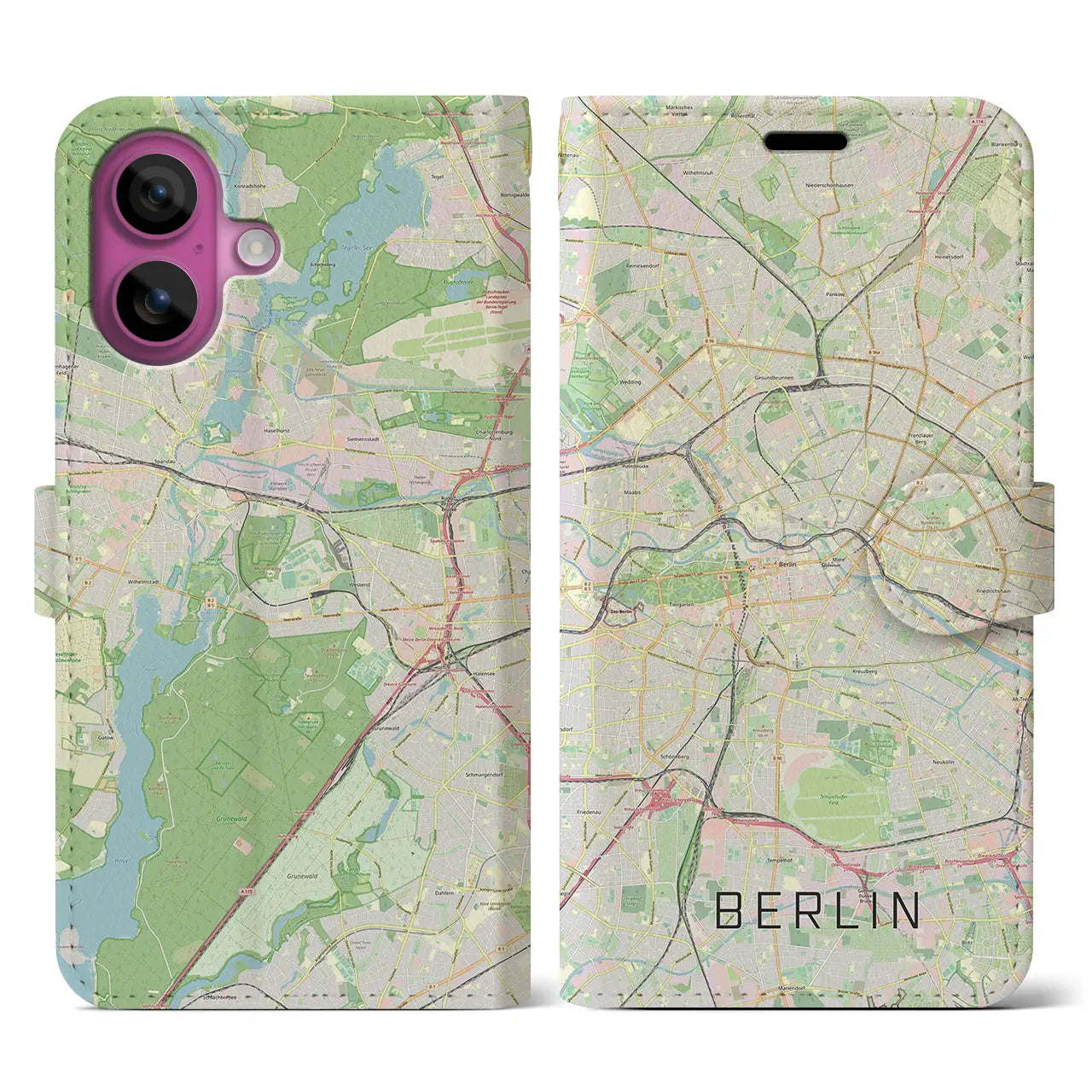 【ベルリン(ドイツ)】地図柄iPhoneケース(手帳タイプ)ナチュラル・iPhone 16 Pro 用
