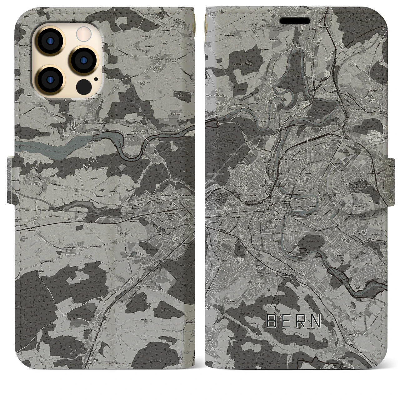 【ベルン(スイス)】地図柄iPhoneケース(手帳タイプ)