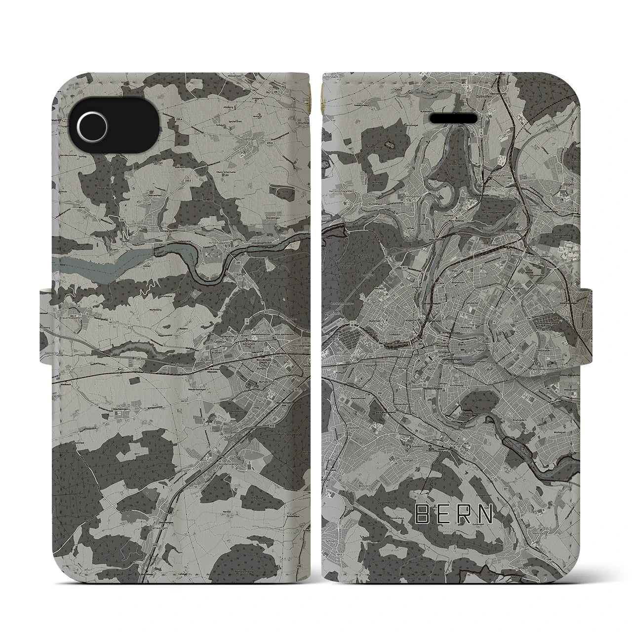 【ベルン(スイス)】地図柄iPhoneケース(手帳タイプ)モノトーン・iPhone SE(第3 / 第2世代) / 8 / 7 / 6s / 6 用