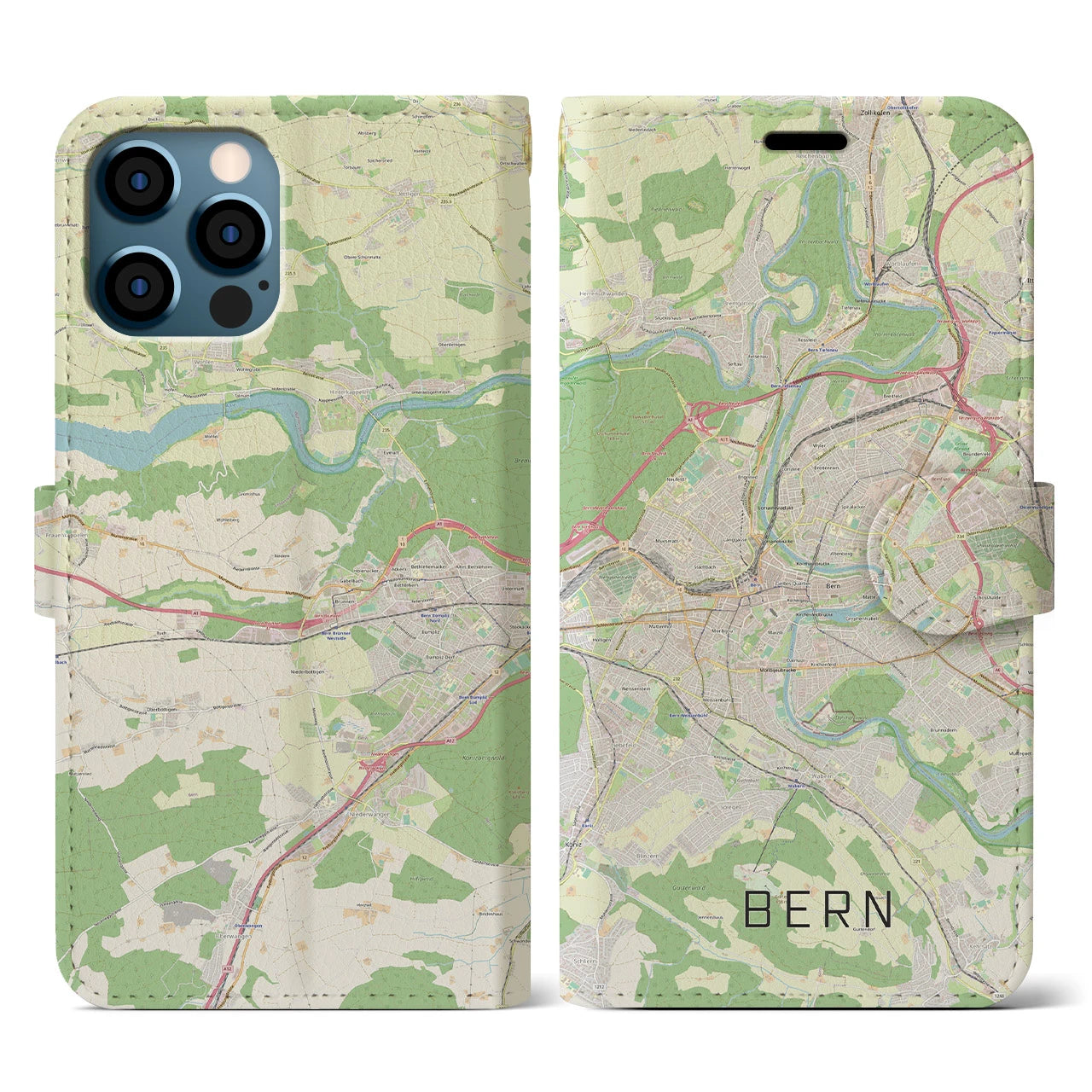 【ベルン(スイス)】地図柄iPhoneケース(手帳タイプ)ナチュラル・iPhone 12 / 12 Pro 用