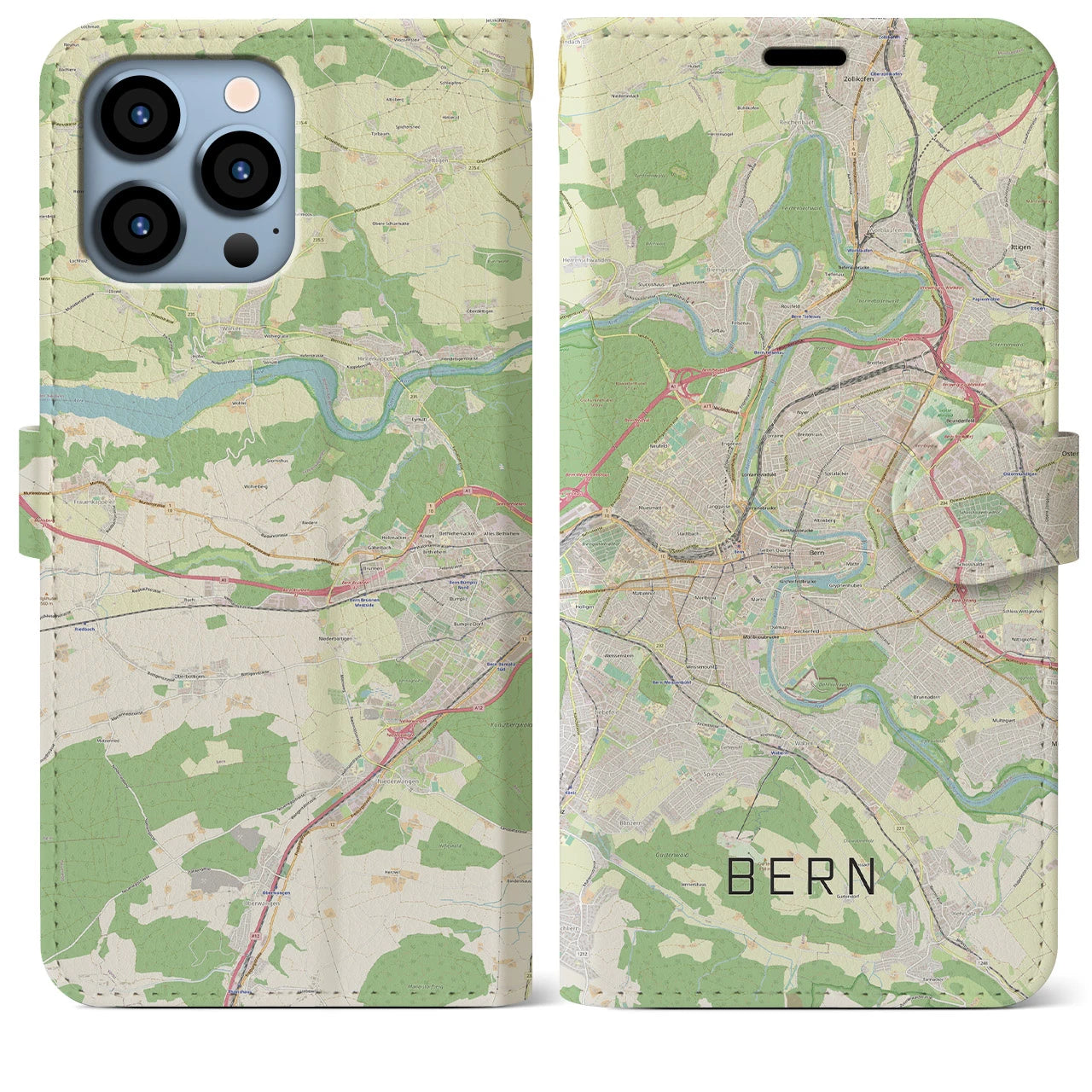 【ベルン(スイス)】地図柄iPhoneケース(手帳タイプ)ナチュラル・iPhone 13 Pro Max 用