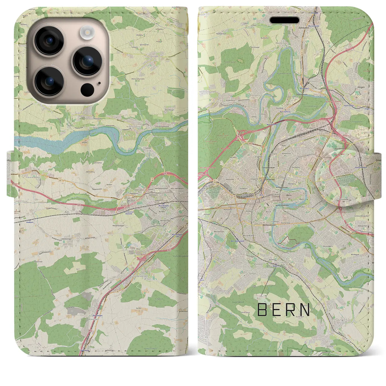 【ベルン(スイス)】地図柄iPhoneケース(手帳タイプ)ナチュラル・iPhone 16 Plus 用