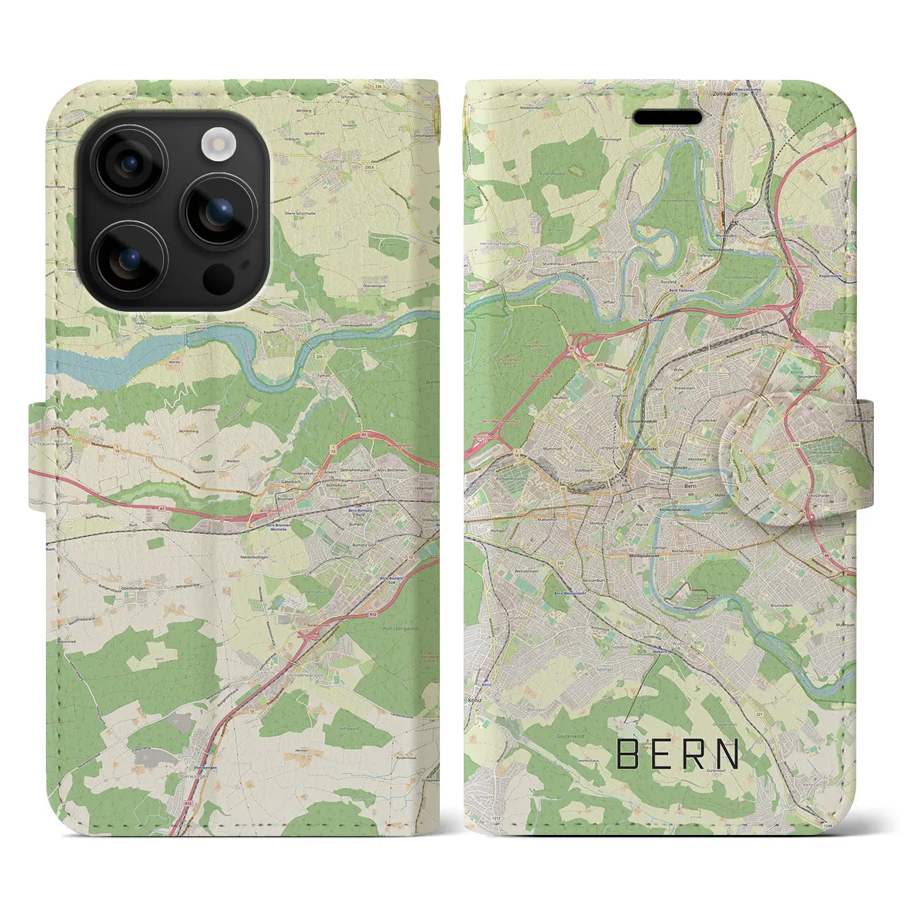【ベルン(スイス)】地図柄iPhoneケース(手帳タイプ)ナチュラル・iPhone 16 用