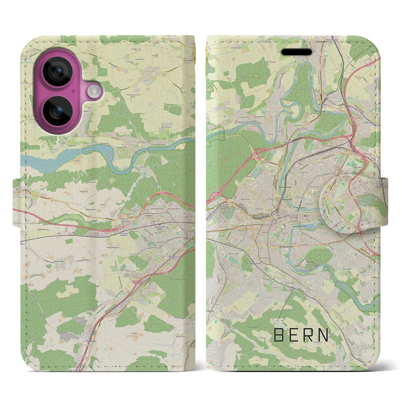 【ベルン(スイス)】地図柄iPhoneケース(手帳タイプ)ナチュラル・iPhone 16 Pro 用