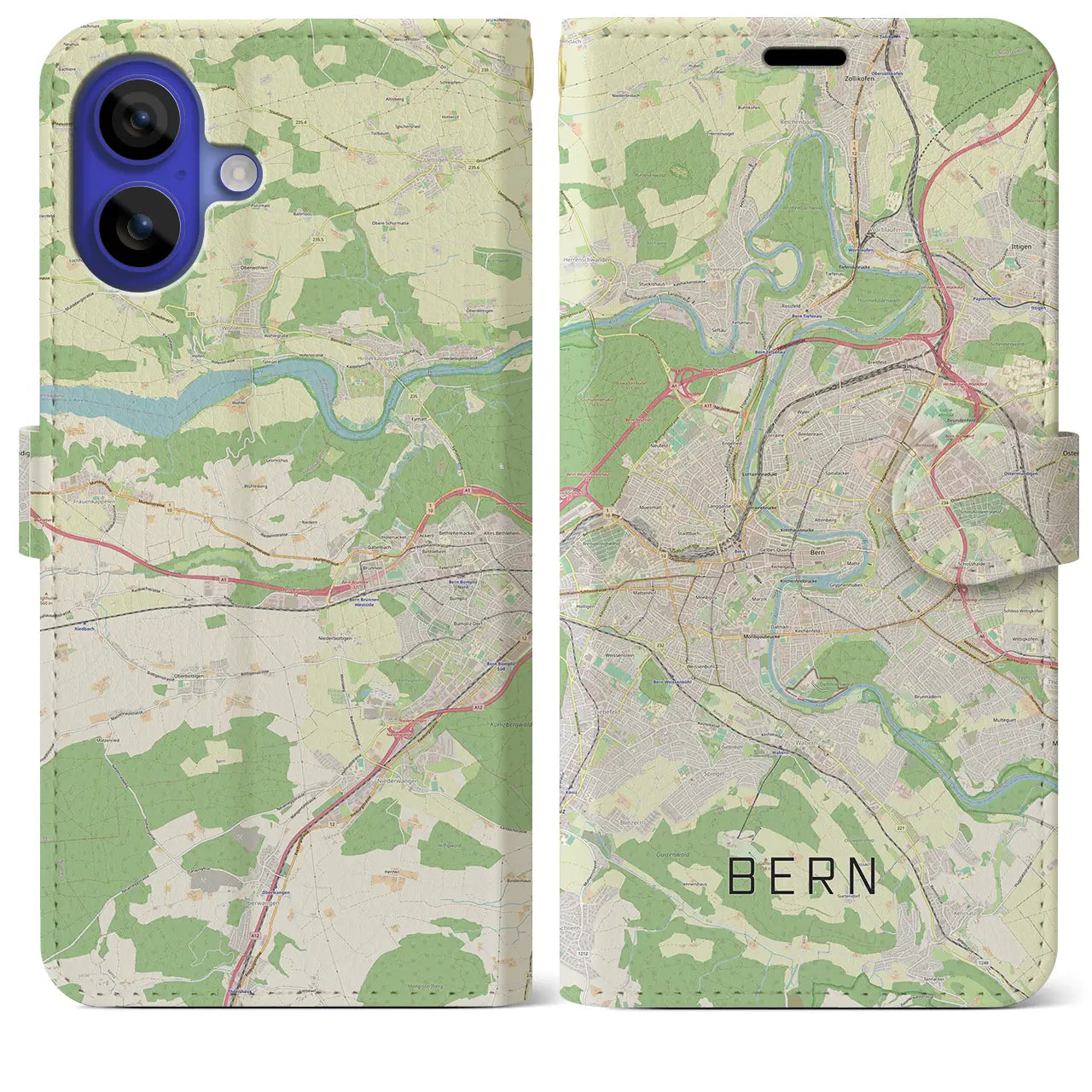 【ベルン(スイス)】地図柄iPhoneケース(手帳タイプ)ナチュラル・iPhone 16 Pro Max 用