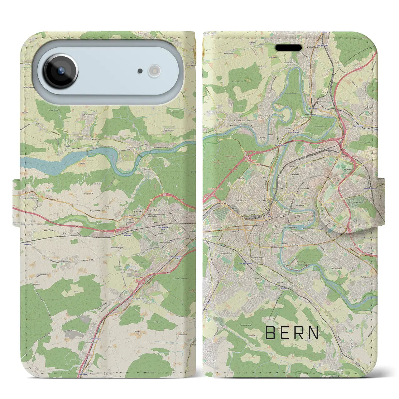 【ベルン(スイス)】地図柄iPhoneケース(手帳タイプ)モノトーン・iPhone 17 Pro Max 用