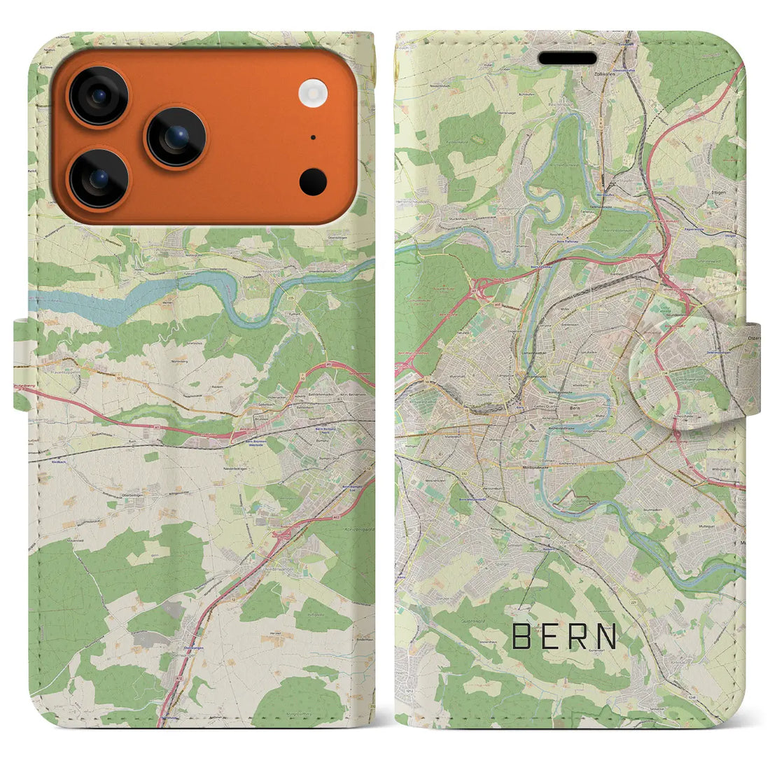 【ベルン(スイス)】地図柄iPhoneケース(手帳タイプ)ナチュラル・iPhone 17 Pro Max 用