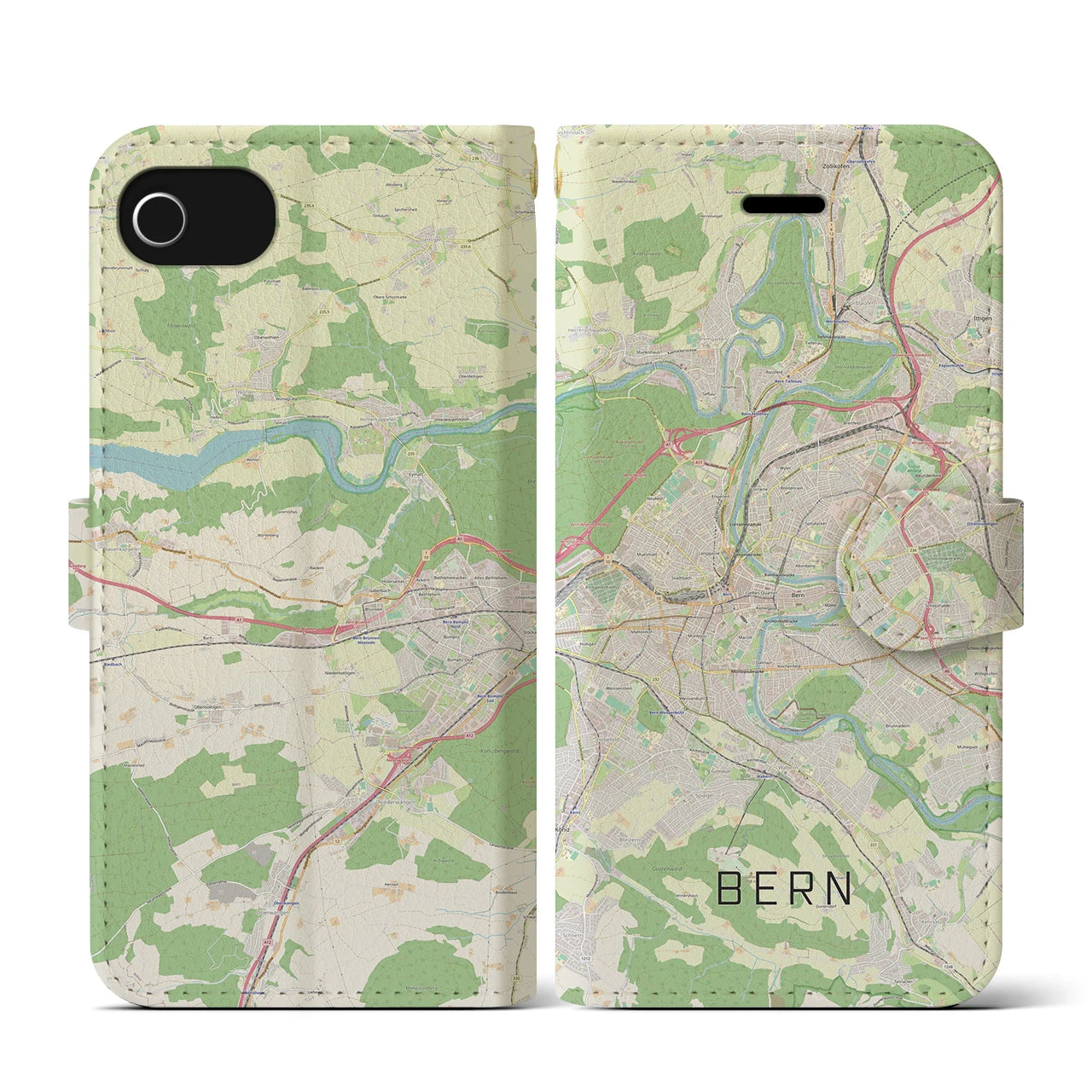【ベルン(スイス)】地図柄iPhoneケース(手帳タイプ)ナチュラル・iPhone SE(第3 / 第2世代) / 8 / 7 / 6s / 6 用