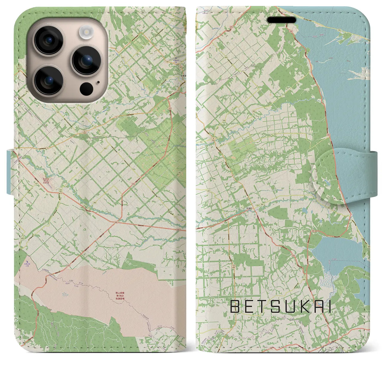【別海(北海道)】地図柄iPhoneケース(手帳タイプ)ナチュラル・iPhone 16 Plus 用