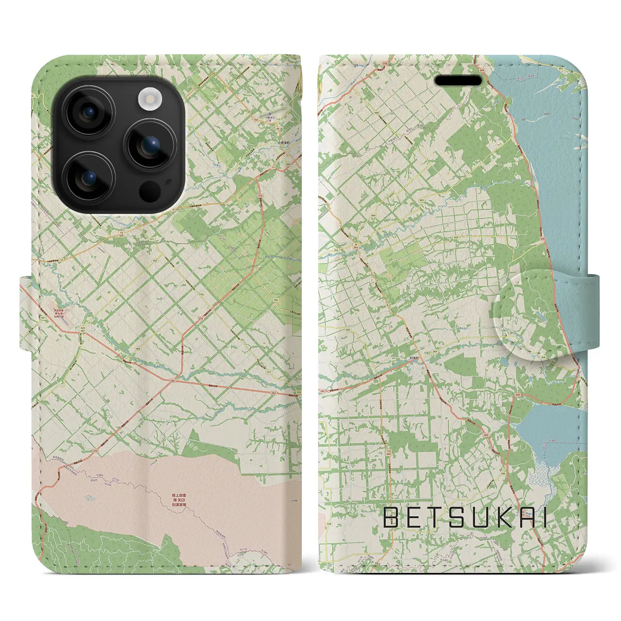 【別海(北海道)】地図柄iPhoneケース(手帳タイプ)ナチュラル・iPhone 16 用