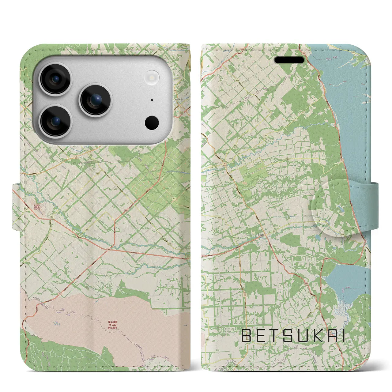 【別海(北海道)】地図柄iPhoneケース(手帳タイプ)モノトーン・iPhone 17 Pro Max 用
