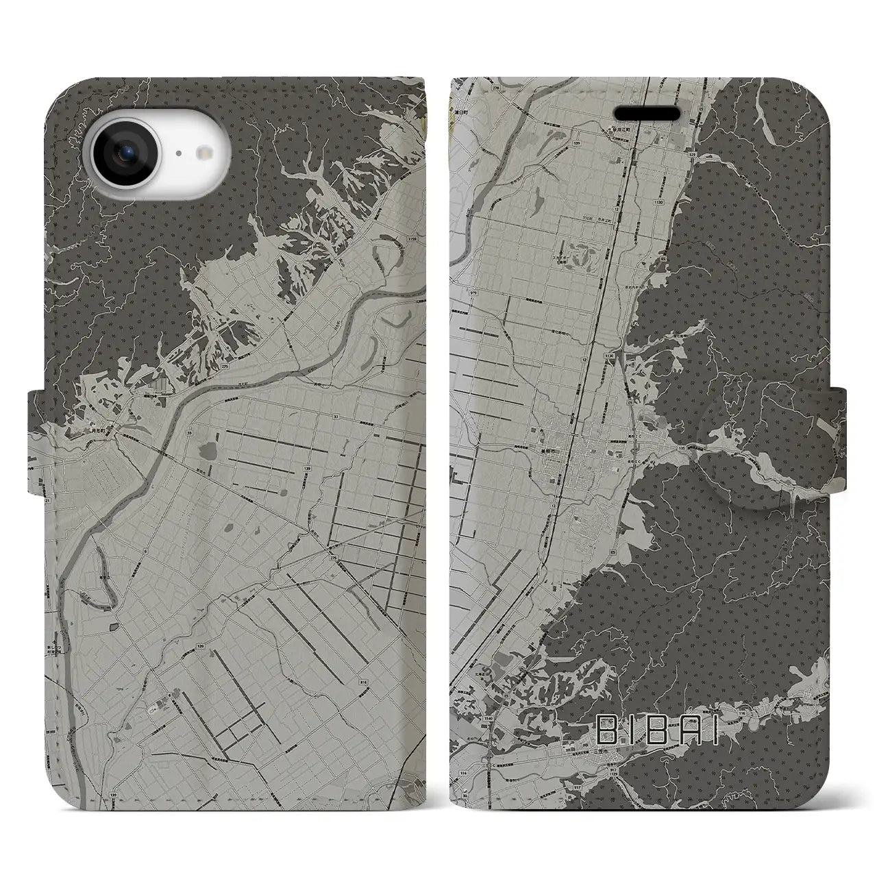 【美唄(北海道)】地図柄iPhoneケース(手帳タイプ)