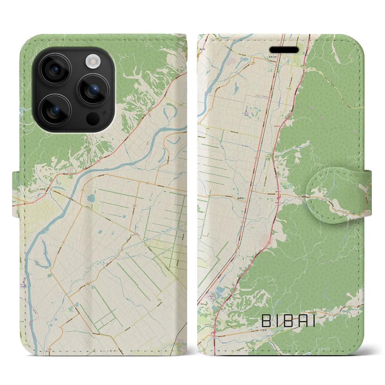 【美唄(北海道)】地図柄iPhoneケース(手帳タイプ)ナチュラル・iPhone 16 用