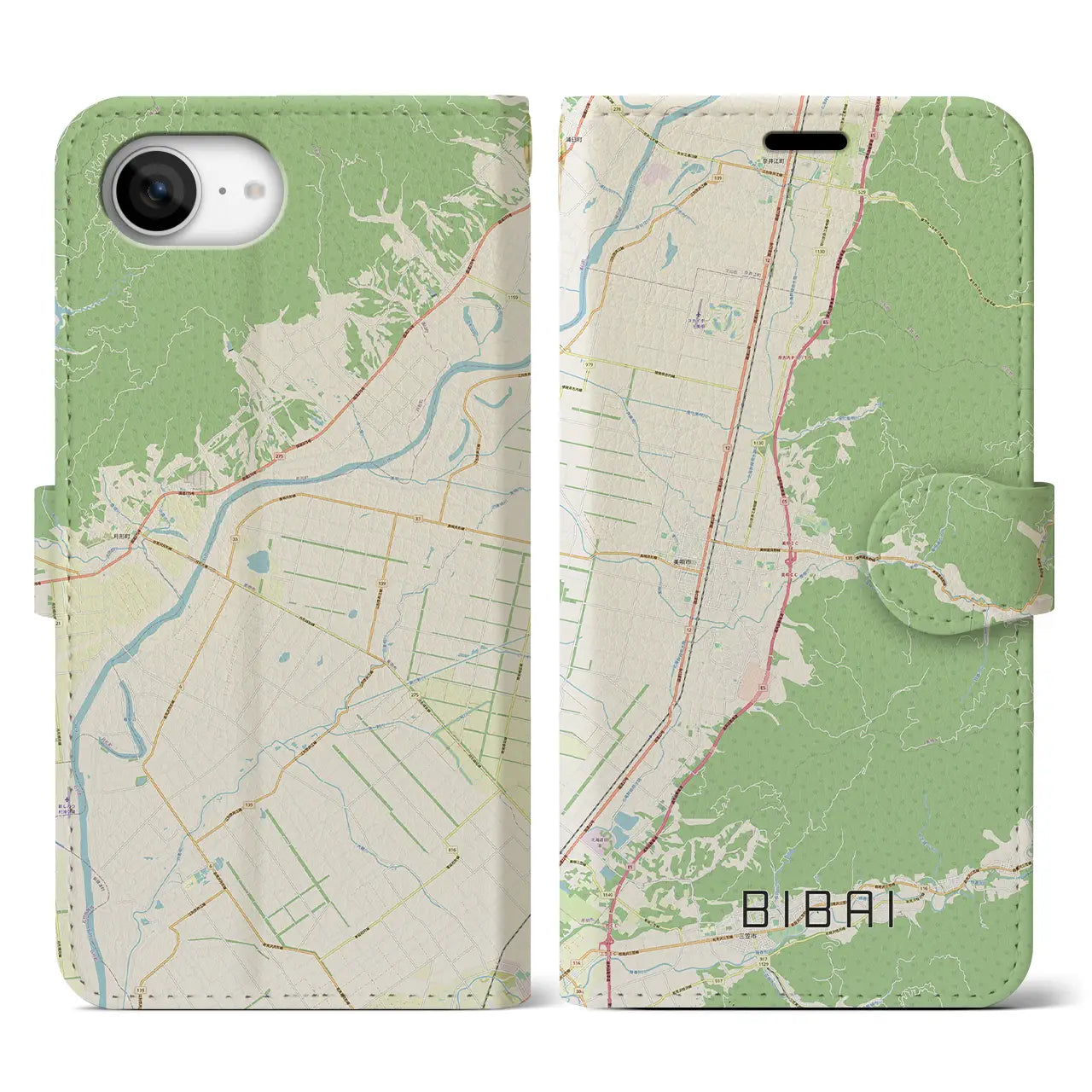 【美唄(北海道)】地図柄iPhoneケース(手帳タイプ)