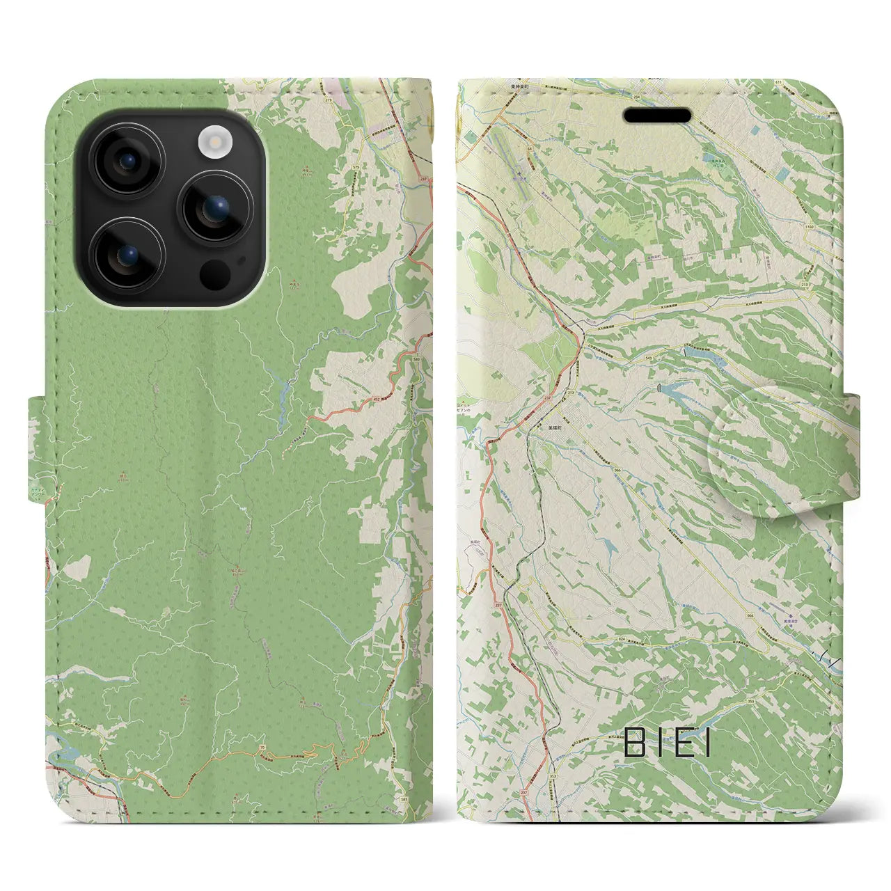 【美瑛(北海道)】地図柄iPhoneケース(手帳タイプ)ナチュラル・iPhone 16 用