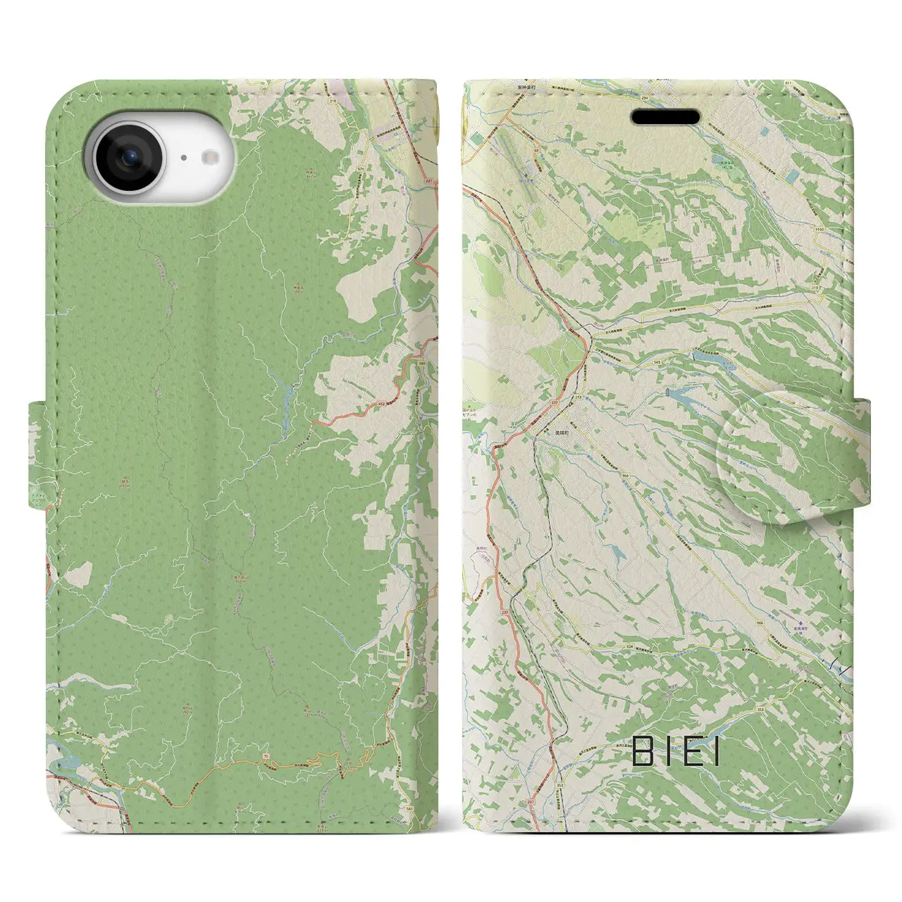 【美瑛(北海道)】地図柄iPhoneケース(手帳タイプ)