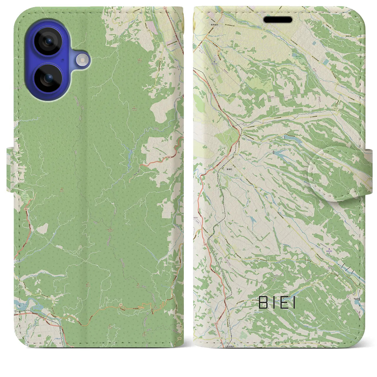 【美瑛(北海道)】地図柄iPhoneケース(手帳タイプ)ナチュラル・iPhone 16 Pro Max 用