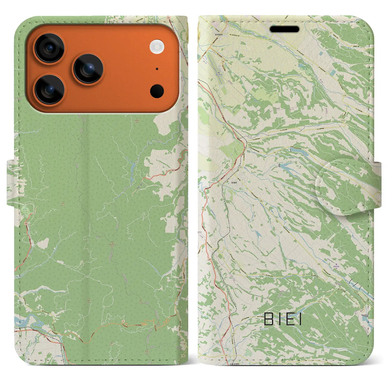 【美瑛(北海道)】地図柄iPhoneケース(手帳タイプ)