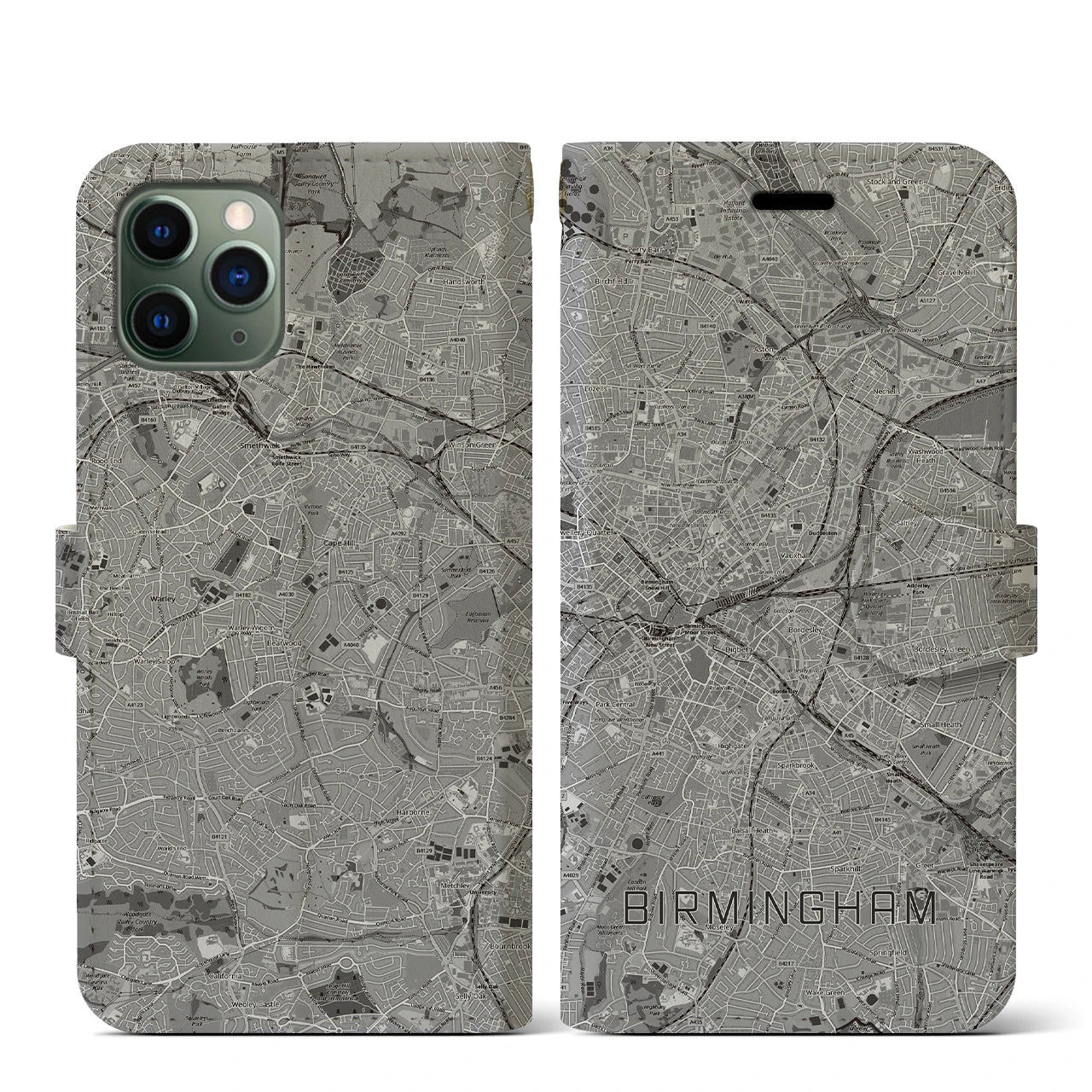 【バーミンガム(イギリス)】地図柄iPhoneケース(手帳タイプ)