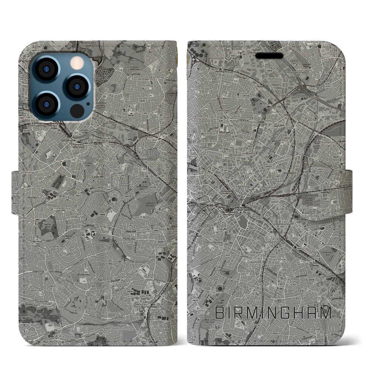 【バーミンガム(イギリス)】地図柄iPhoneケース(手帳タイプ)