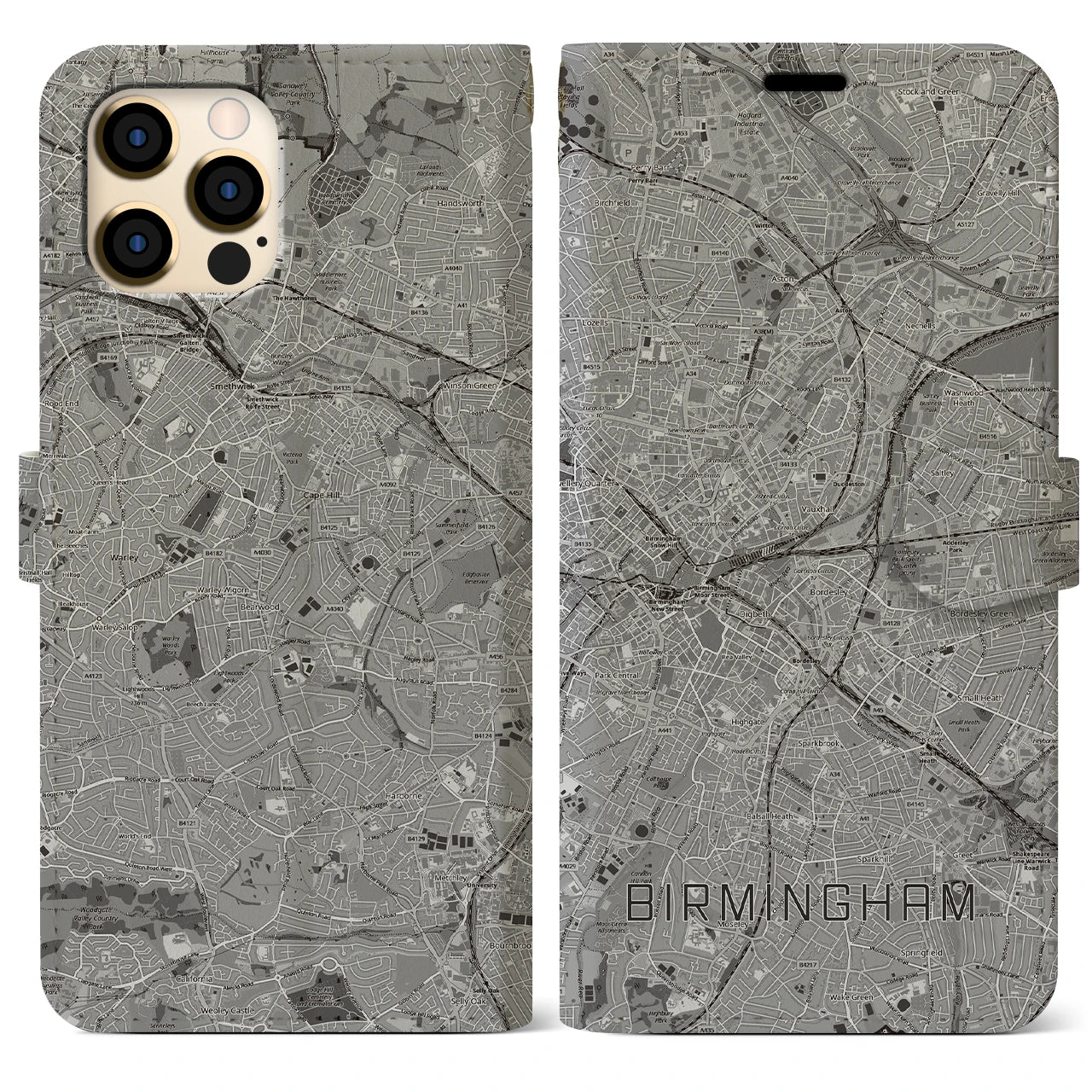 【バーミンガム(イギリス)】地図柄iPhoneケース(手帳タイプ)