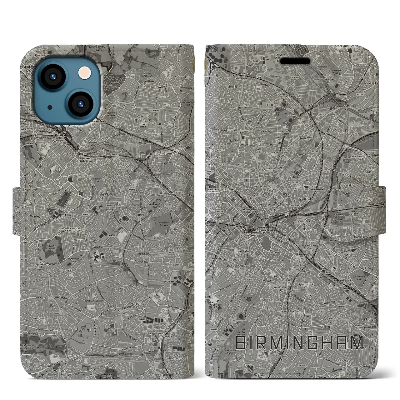 【バーミンガム(イギリス)】地図柄iPhoneケース(手帳タイプ)