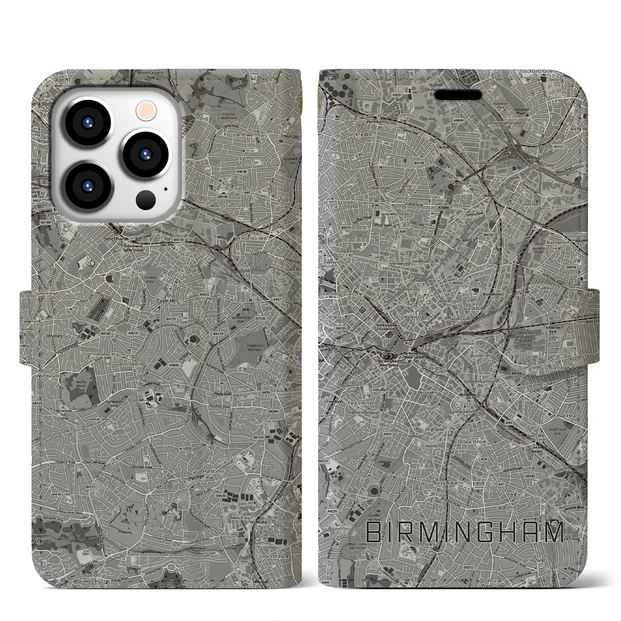 【バーミンガム(イギリス)】地図柄iPhoneケース(手帳タイプ)