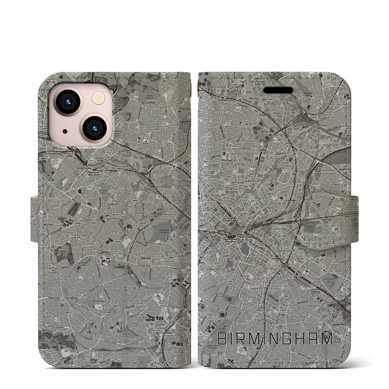 【バーミンガム(イギリス)】地図柄iPhoneケース(手帳タイプ)