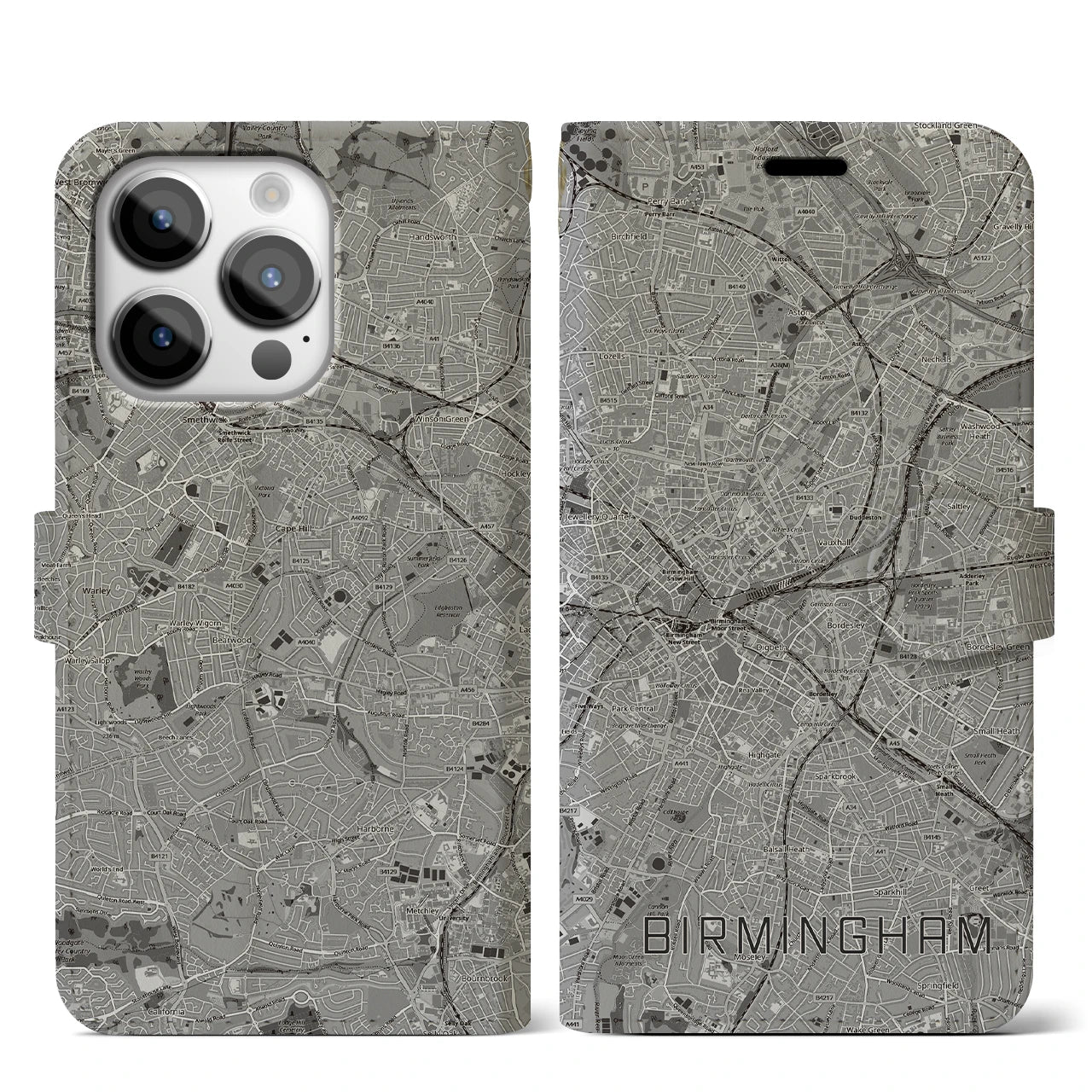 【バーミンガム(イギリス)】地図柄iPhoneケース(手帳タイプ)