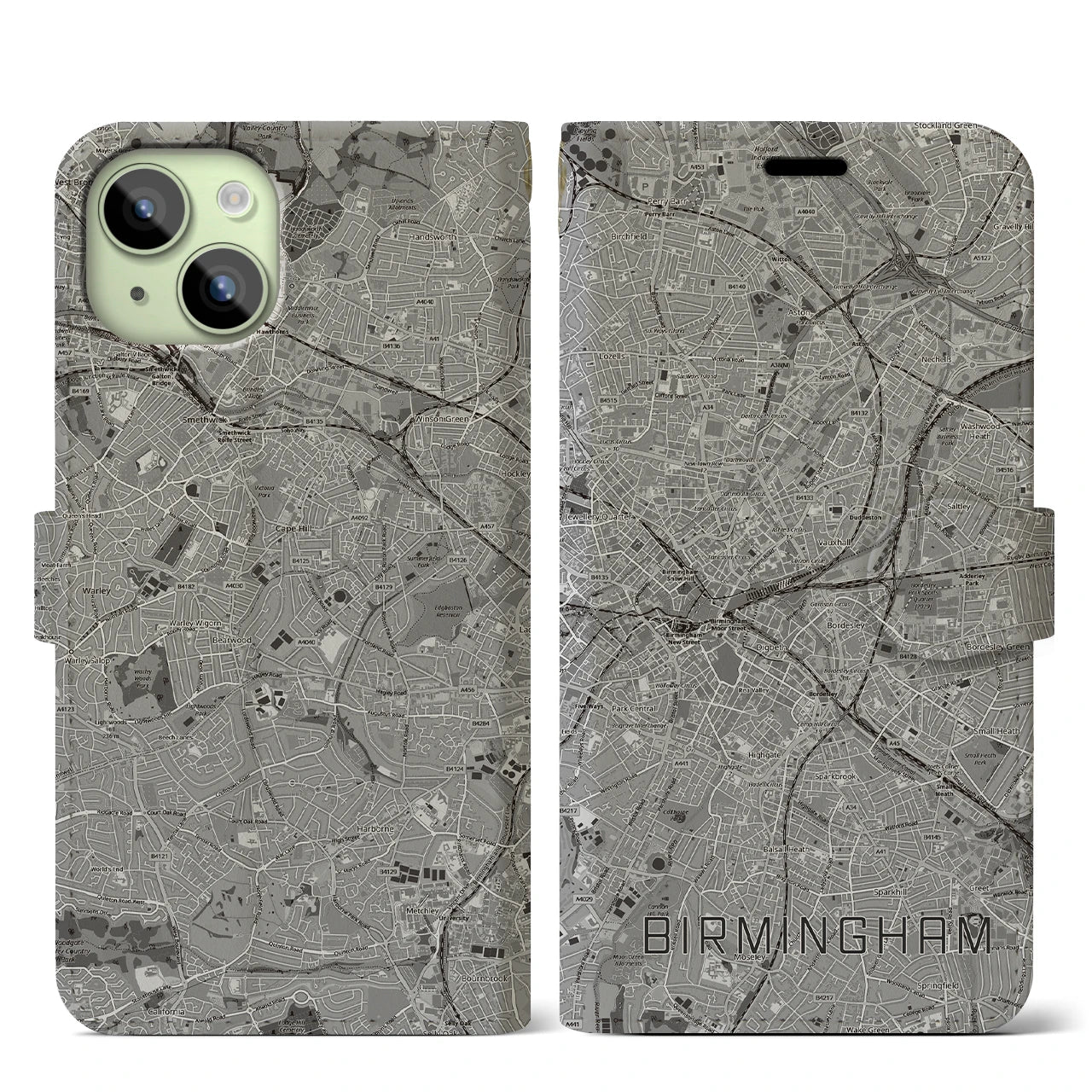 【バーミンガム(イギリス)】地図柄iPhoneケース(手帳タイプ)